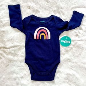 Mighty Goods Navy Blue Multi Rainbows Long Sleeve Onesie 3M  - NWT